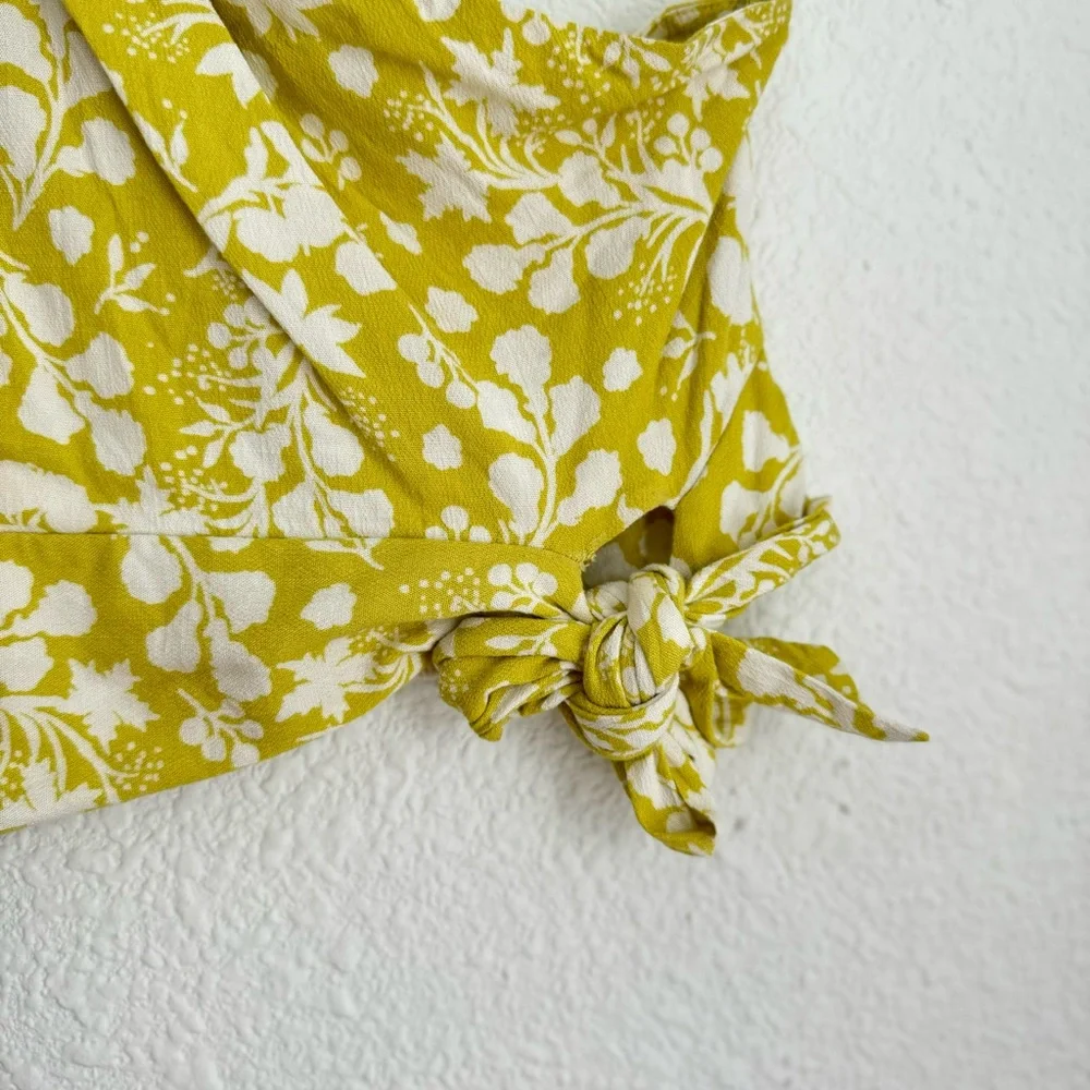 Free People Carmen one shoulder yellow tropical cropped tie blouse top size S